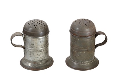 Lot 251 - KITCHENALIA: A PAIR OF TIN PLATE SHAKERS, LATE 19TH CENTURY