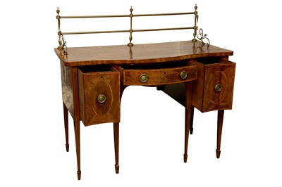 Lot 26 - A GEORGE III STYLE MAHOGANY SERPENTINE SIDEBOARD, LATE 19TH CENTURY