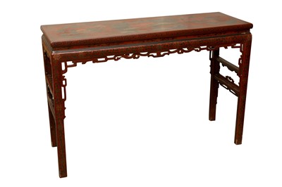 Lot 334 - A CHINESE SCARLET LACQUERED ALTAR TABLE, 19TH CENTURY