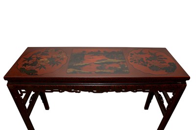 Lot 334 - A CHINESE SCARLET LACQUERED ALTAR TABLE, 19TH CENTURY