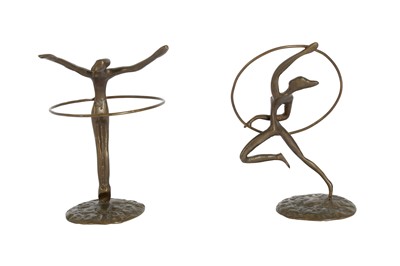 Lot 546 - TWO BRONZE FIGURES OF GYMNASTS WITH HOOPS, LATE 20TH CENTURY