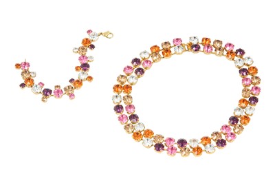 Lot 163 - Swarovski Rose Fushsia Rivoli Crystal Necklace and Bracelet Set