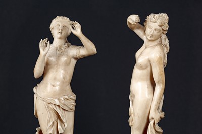 Lot 127 - A PAIR OF 19TH CENTURY DIEPPE IVORY FIGURES OF NUDE MAIDENS