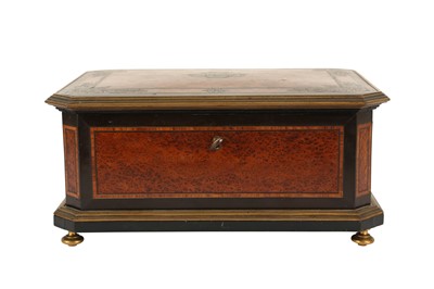 Lot 189 - PAUL SORMANI (FRENCH, 1817-1877): A BURR WALNUT AND CUT BRASS CASKET CIRCA 1860