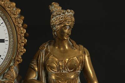 Lot 275 - AN EARLY 19TH CENTURY FRENCH EMPIRE PERIOD GILT BRONZE FIGURAL MANTEL CLOCK