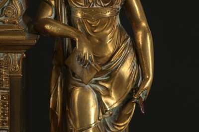 Lot 275 - AN EARLY 19TH CENTURY FRENCH EMPIRE PERIOD GILT BRONZE FIGURAL MANTEL CLOCK