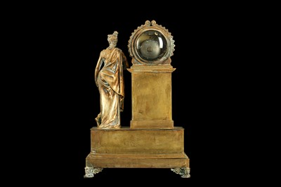 Lot 275 - AN EARLY 19TH CENTURY FRENCH EMPIRE PERIOD GILT BRONZE FIGURAL MANTEL CLOCK