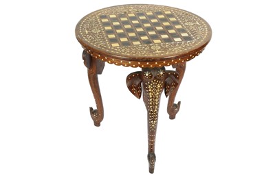 Lot 340 - λ A BONE AND IVORY-INLAID HARDWOOD ANGLO-INDIAN ELEPHANT LOW TABLE
