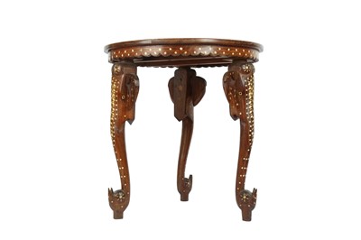 Lot 340 - λ A BONE AND IVORY-INLAID HARDWOOD ANGLO-INDIAN ELEPHANT LOW TABLE