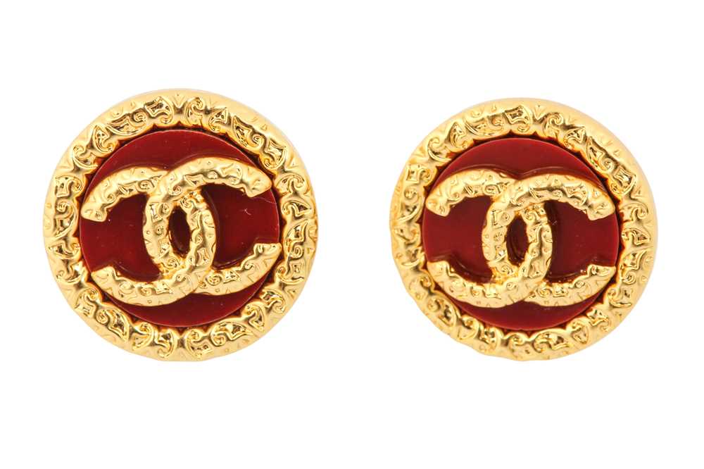 Lot 24 - Chanel Red CC Logo Pierced Earrings