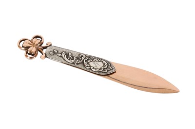Lot 595 - A FRENCH SILVER AND ROLLED ROSE GOLD BOOKMARK