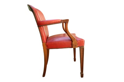 Lot 217 - A PAIR OF VICTORIAN RED LEATHER AND MAHOGANY LIBRARY CHAIRS