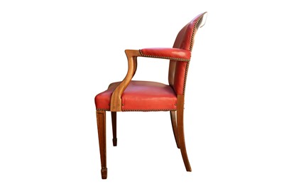 Lot 217 - A PAIR OF VICTORIAN RED LEATHER AND MAHOGANY LIBRARY CHAIRS