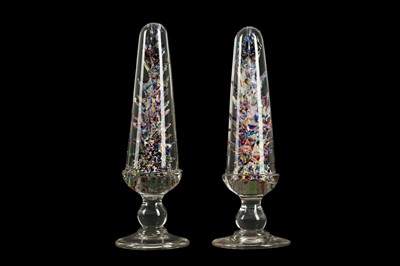 Lot 180 - A PAIR OF LATE 19TH CENTURY GLASS 'DEVIL'S FIRE TOWER'  PAPERWEIGHTS