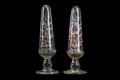 Lot 51 - A PAIR OF LATE 19TH CENTURY GLASS 'DEVIL'S FIRE TOWER'  PAPERWEIGHTS
