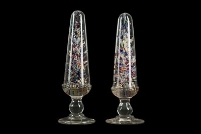 Lot 180 - A PAIR OF LATE 19TH CENTURY GLASS 'DEVIL'S FIRE TOWER'  PAPERWEIGHTS