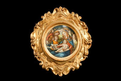 Lot 31 - A 19TH CENTURY PAINTED IVORY PANEL DEPICTING THE MADONNA OF THE MAGNIFICAT, AFTER BOTTICELLI