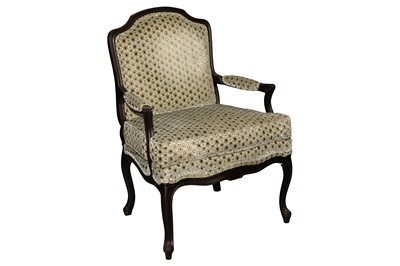 Lot 154 - A FRENCH LOUIS XV STYLE EBONISED BEECH FAUTEUIL, LATE 20TH CENTURY