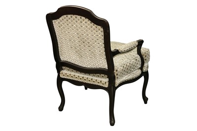Lot 71 - A FRENCH LOUIS XV STYLE EBONISED BEECH FAUTEUIL, LATE 20TH CENTURY