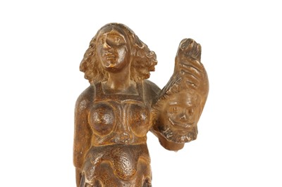 Lot 48 - A MID 17TH CENTURY GERMAN ALABASTER FIGURE OF JUDITH WITH THE  HEAD OF HOLOFERNES