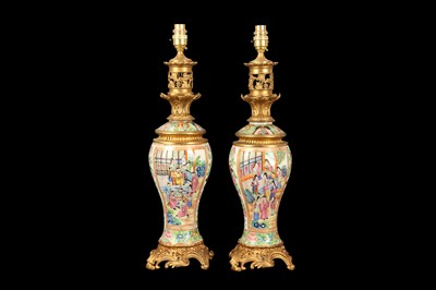 Lot 86 - A PAIR OF LATE 19TH CENTURY CHINESE FAMILLE ROSE PORCELAIN LAMP BASES
