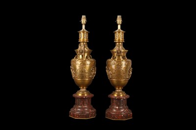 Lot 89 - F. BARBEDIENNE, PARIS: A FINE PAIR OF LATE 19TH CENTURY BRONZE LAMP BASES