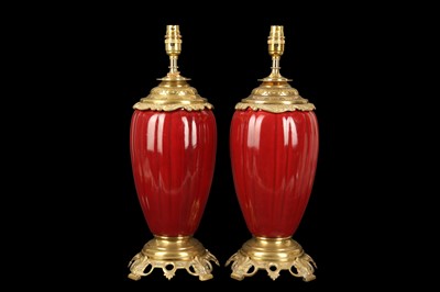 Lot 82 - A PAIR OF SANG DE BOEUF STYLE LAMP BASES