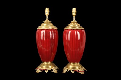 Lot 82 - A PAIR OF SANG DE BOEUF STYLE LAMP BASES