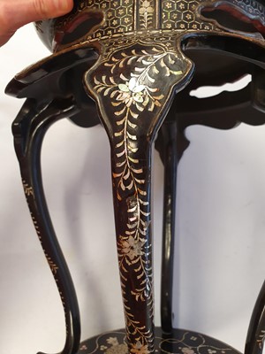Lot 163 - A CHINESE MOTHER-OF-PEARL INLAID BLACK LACQUER STAND