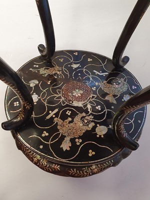 Lot 163 - A CHINESE MOTHER-OF-PEARL INLAID BLACK LACQUER STAND