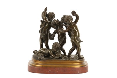 Lot 227 - A 19TH CENTURY FRENCH BRONZE FIGURAL GROUP OF FROLICKING PUTTI WITH A GOAT