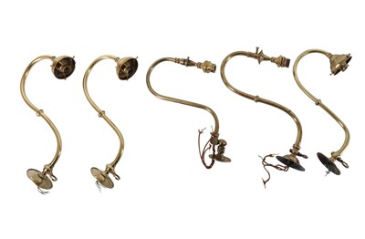 Lot 297 - A SET OF THREE BRASS WALL BRACKETS, LATE 19TH/EARLY 20TH CENTURY