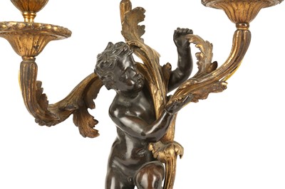 Lot 66 - AFTER THE MODEL BY PHILIPPE CAFFIERI: A FINE PAIR OF EARLY 19TH CENTURY BRONZE FIGURAL CANDELABRA