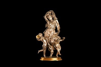 Lot 61 - ALBERT-ERNEST CARRIER-BELLEUSE (FRENCH, 1824-1887): A SILVERED BRONZE FIGURE OF A BACCHIC MAIDEN DANCING