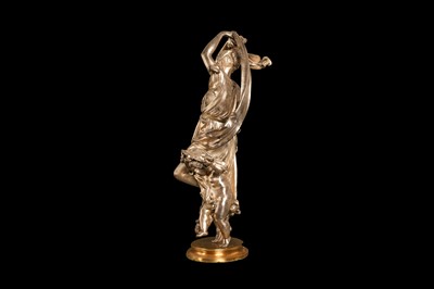 Lot 61 - ALBERT-ERNEST CARRIER-BELLEUSE (FRENCH, 1824-1887): A SILVERED BRONZE FIGURE OF A BACCHIC MAIDEN DANCING