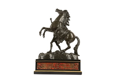 Lot 142 - A LARGE PAIR OF MID 19TH CENTURY FRENCH BRONZE MODELS OF THE MARLEY HORSES ON BOULLE STANDS
