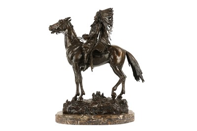 Lot 143 - CARL KAUBA (AUSTRIAN, 1865-1922): A LARGE BRONZE FIGURE OF AN INDIAN WARRIOR ON HORSEBACK