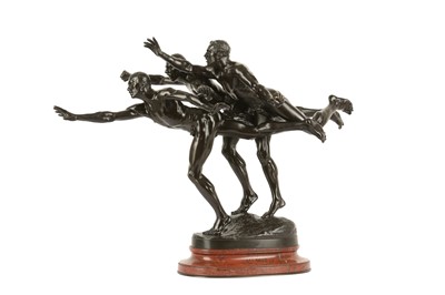 Lot 163 - ALFRED BOUCHER (FRENCH, 1850-1934): A LARGE BRONZE FIGURAL GROUP 'AU BUT' (THE FINISHING LINE)