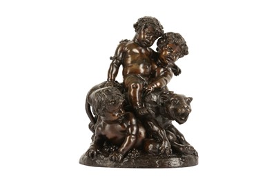 Lot 153 - A 19TH CENTURY FRENCH BRONZE GROUP OF PUTTI WITH A PANTHER IN THE MANNER OF CLODION
