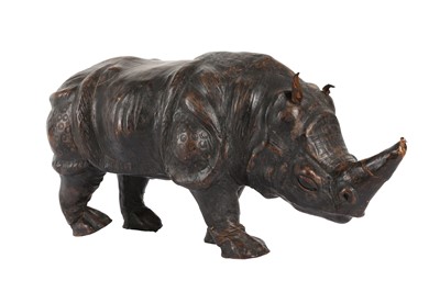 Lot 233 - A LEATHER COVERED MODEL OF A RHINOCEROS, PROBABLY LATE 19TH / EARLY 20TH CENTURY