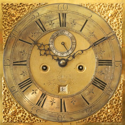 Lot 128 - AN EARLY 18TH CENTURY LONGCASE CLOCK MOVEMENT AND DIAL HOUSED IN A 19TH CENTURY CASE
