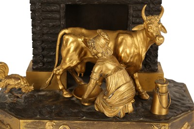 Lot 318 - AN EARLY 19TH CENTURY FRENCH EMPIRE PERIOD GILT AND PATINATED BRONZE FIGURAL MANTEL CLOCK