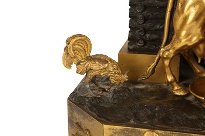 Lot 318 - AN EARLY 19TH CENTURY FRENCH EMPIRE PERIOD GILT AND PATINATED BRONZE FIGURAL MANTEL CLOCK