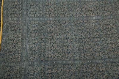 Lot 385 - A NORWICH EMBROIDERED KASHMIRI-STYLE MOON SHAWL AND A YAZD BLUE TERMEH PRAYER MAT