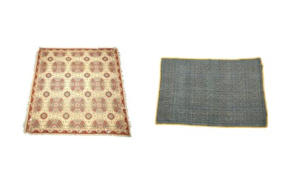 Lot 385 - A NORWICH EMBROIDERED KASHMIRI-STYLE MOON SHAWL AND A YAZD BLUE TERMEH PRAYER MAT
