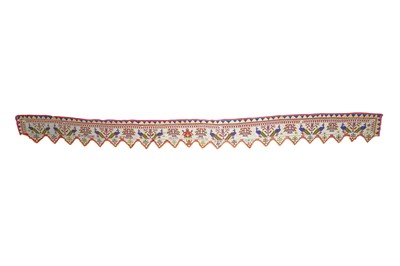 Lot 409 - A CEREMONIAL INDIAN BEADWORK BORDER HANGING WITH LORD GANESHA AND PEACOCKS