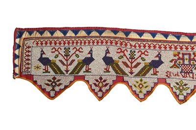 Lot 409 - A CEREMONIAL INDIAN BEADWORK BORDER HANGING WITH LORD GANESHA AND PEACOCKS