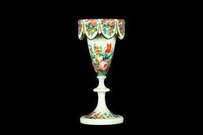 Lot 179 - A LATE 19TH CENTURY OPALINE GLASS VASE DECORATED WITH FLOWERS