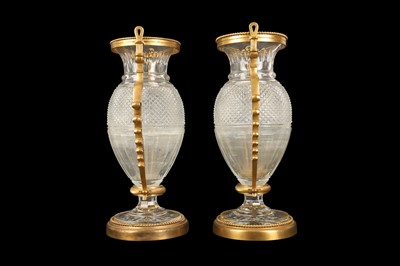 Lot 59 - A PAIR OF BELLE EPOQUE STYLE BACCARAT GILT BRONZE MOUNTED GLASS VASES