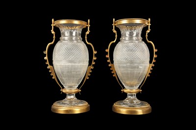 Lot 59 - A PAIR OF BELLE EPOQUE STYLE BACCARAT GILT BRONZE MOUNTED GLASS VASES